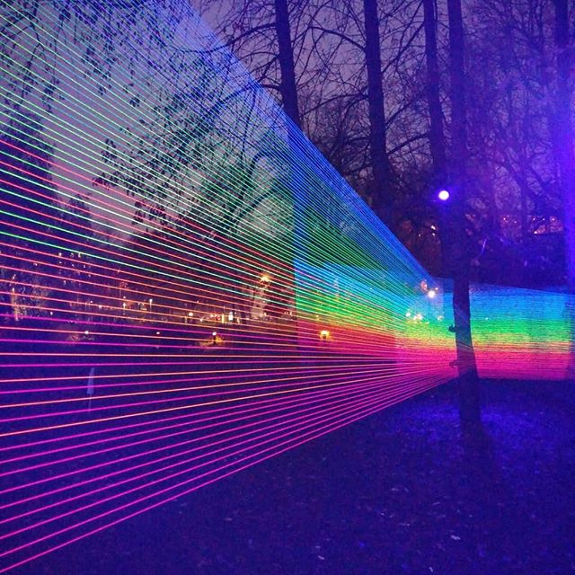 Inspiring glowing light and colour installation in a park in Uppsala#lightart #lightinstallation